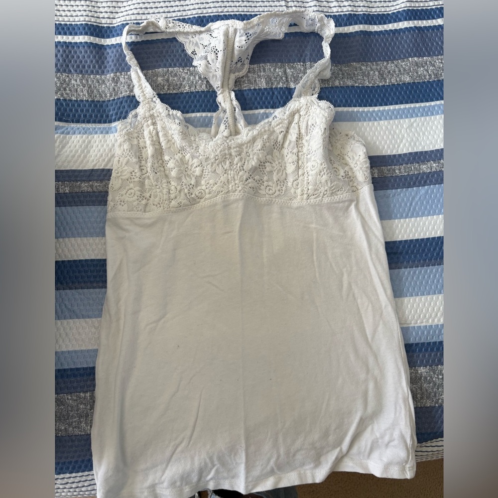 White Lace Trim Women's Top